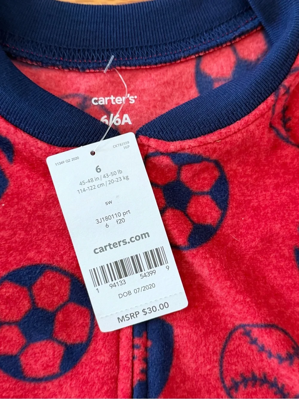 Carter’s 6/6A Fleece Footy Pajamas Red Blue Sports Baseball Football Sleeper NEW